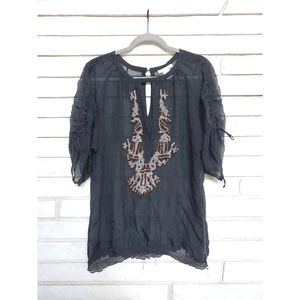 Gold Hawk Black Sheer Blouse with Beading